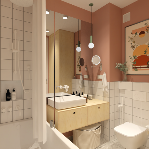 mieszkanie w bloku, Pracownia wnętrz oko.na.design, projektantka wnętrz kraków, łazienka retro, biała armatura