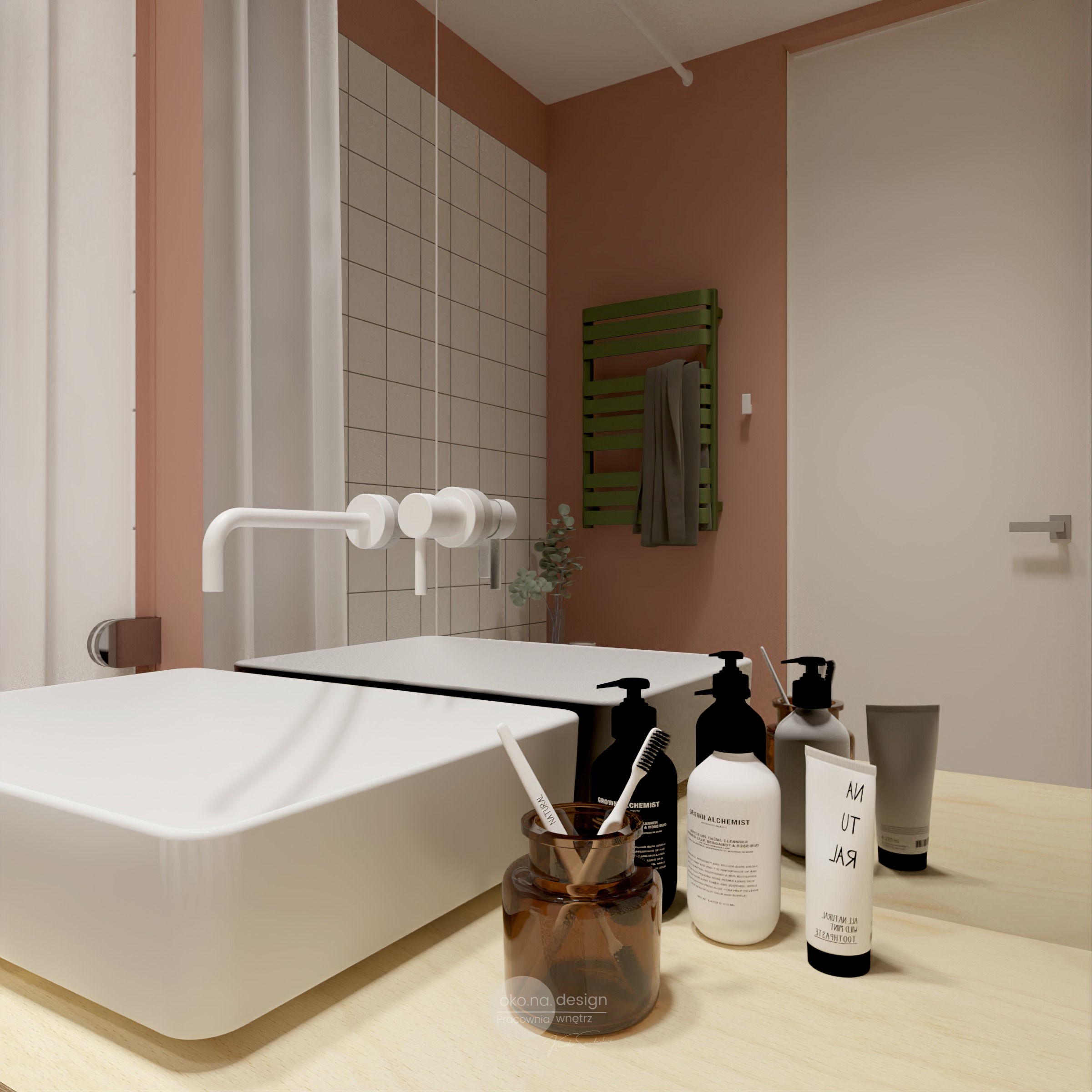 mieszkanie w bloku, Pracownia wnętrz oko.na.design, projektantka wnętrz kraków, łazienka retro, biała armatura