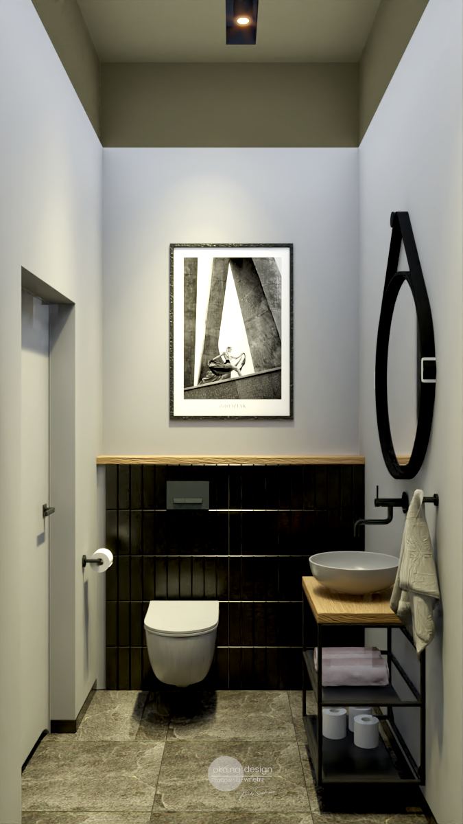 Łazienka-dla-gości-Pracownia wnętrz oko.na.design, -projektantka wnętrz kraków, zdjęcie w toalecie, styl industrialny, nowoczesny loft
