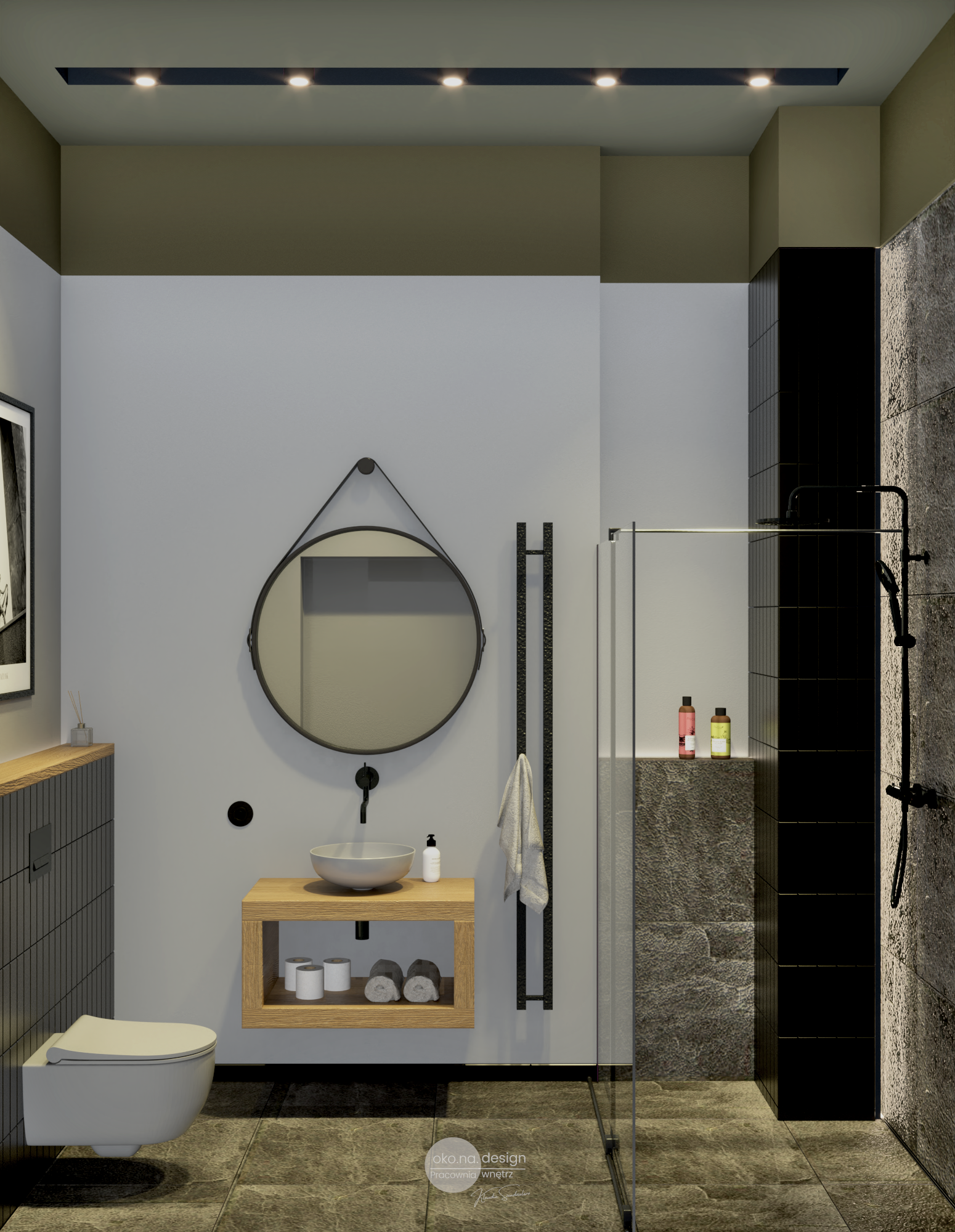 Łazienka-dla-gości-Pracownia wnętrz oko.na.design, -projektantka wnętrz kraków, zdjęcie w toalecie, styl industrialny, nowoczesny loft