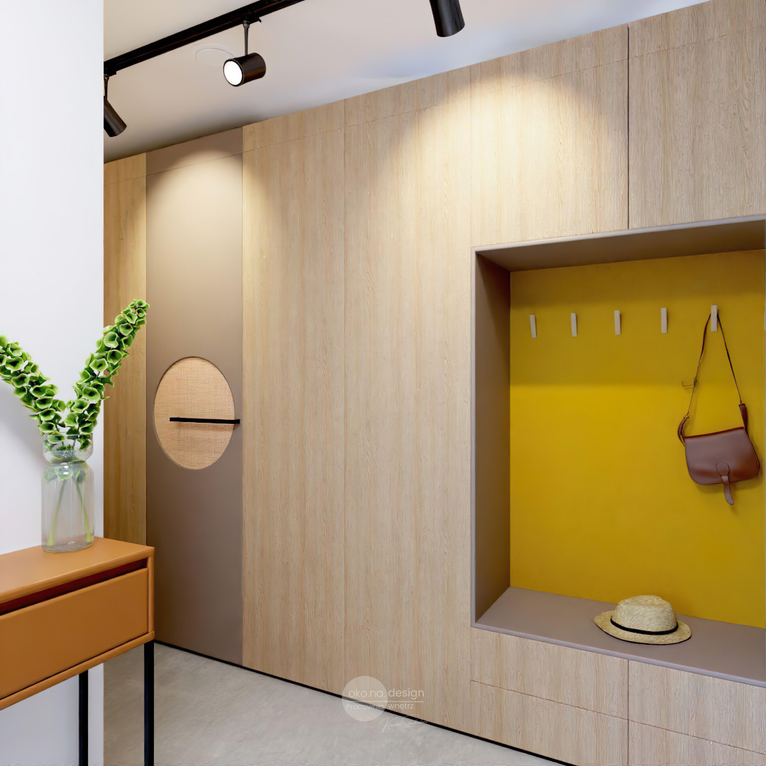 przedpokój, szafa-Pracownia-wnętrz-oko.na.design, projektantka wnętrz kraków, projektanci wnętrz kraków, kolorowa mozaika, szynoprzewody