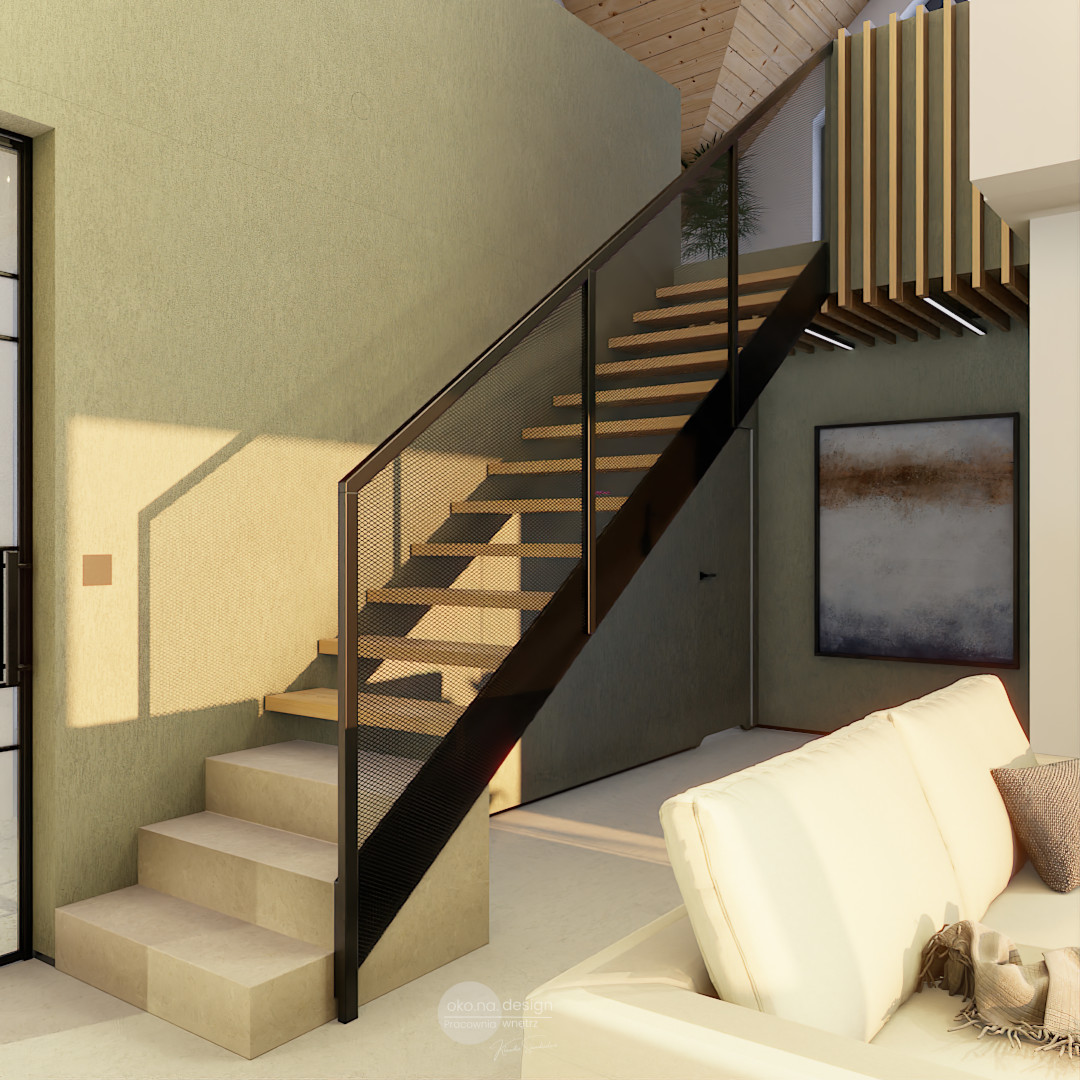 Pracownia wnętrz oko.na.design, projektantka wnętrz kraków, Schody-drewno-metal-mikrocement