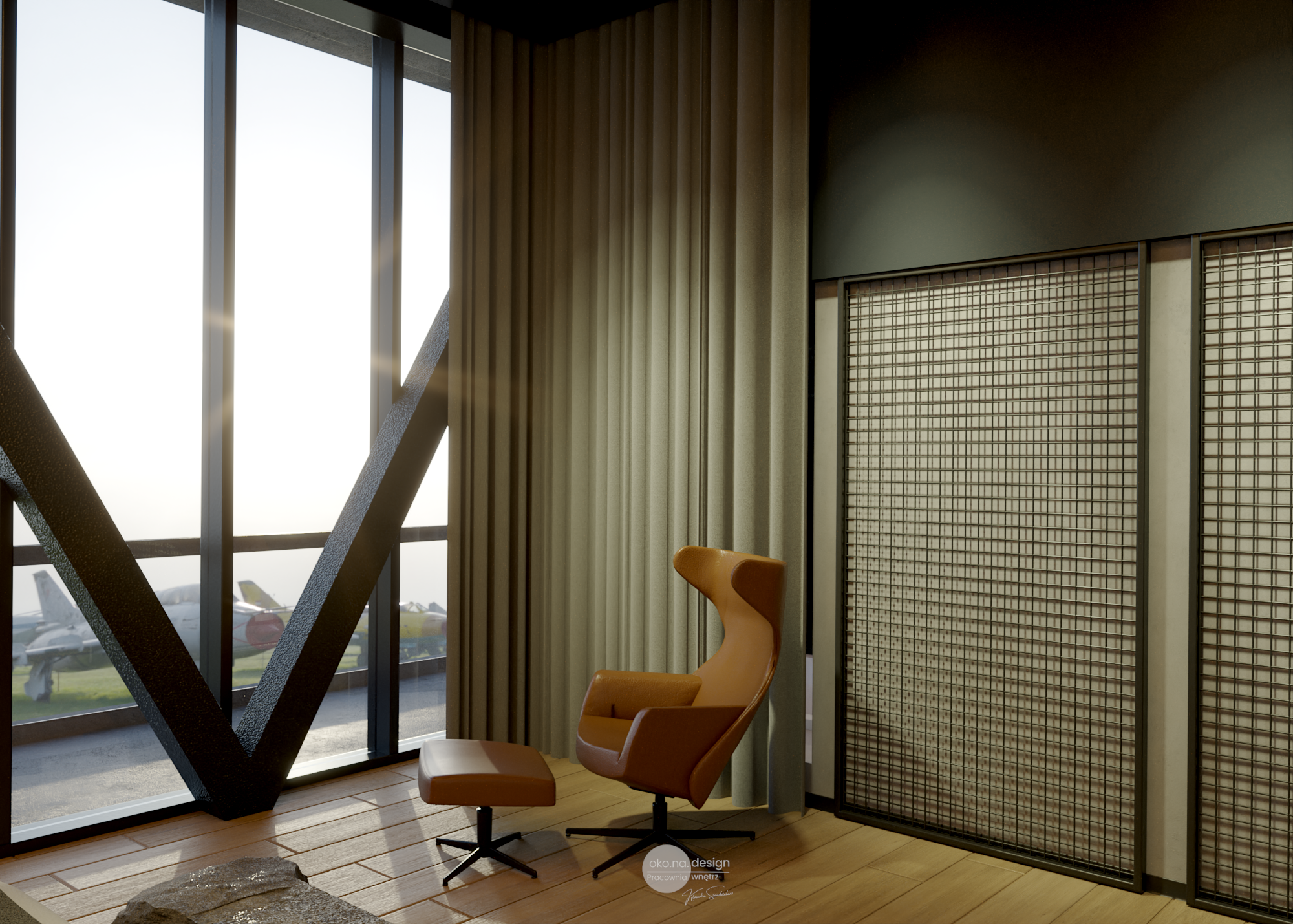 nowoczesny loft, sypialnia, tapicerowany wysoki zagłówek, tynk strukturalny, szare ściany, drzwi uktyte, Pracownia wnętrz oko.na.design, projektantka wnętrz kraków, wanna z hydromasażem