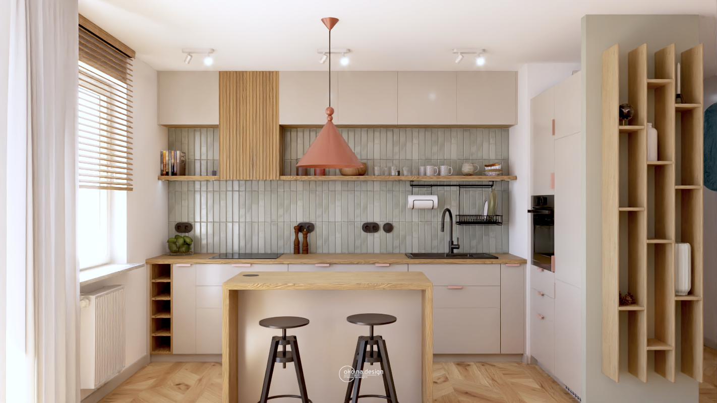 Kuchnia w aneksie z wyspą. Projekt mieszkania