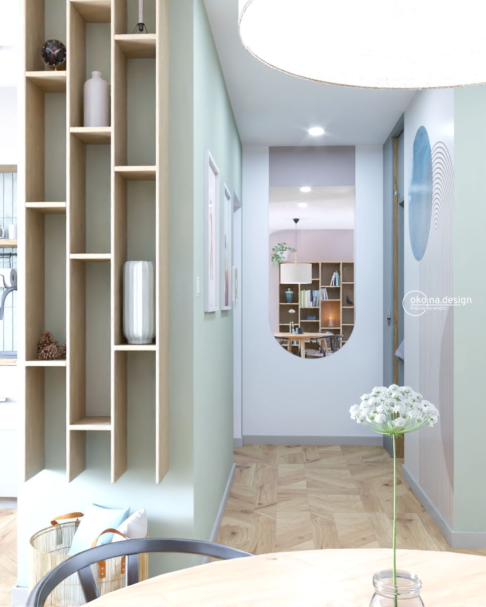 Projekt korytarza z półokrągłym lustrem