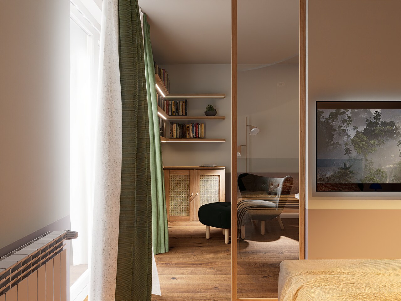 Z łóżka na_fotel_Projekt_sypialni_okonadesign.pl