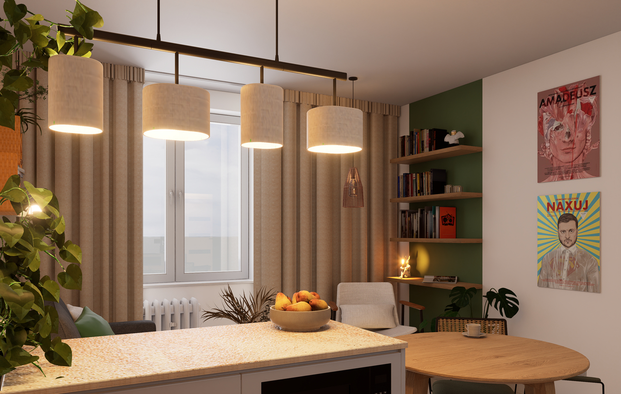 Kuchnia_salon_Zza wyspy_Metamorfoza_mieszkania_Pracownia_wnętrz_oko.na.design_okonadesign.pl